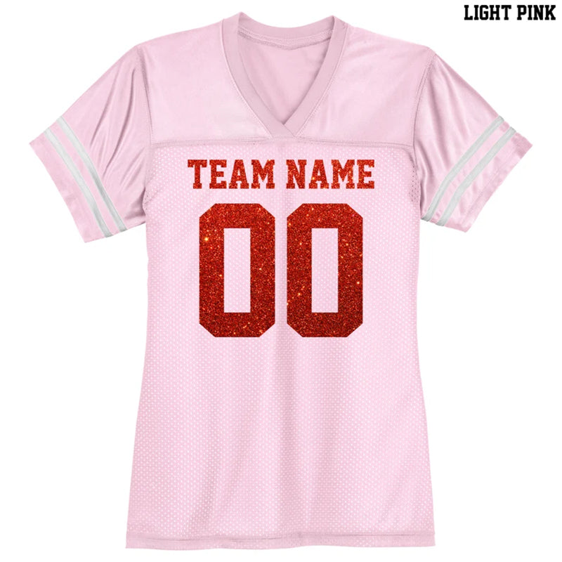 Custom Football Jersey / Red Glitter Flake Text