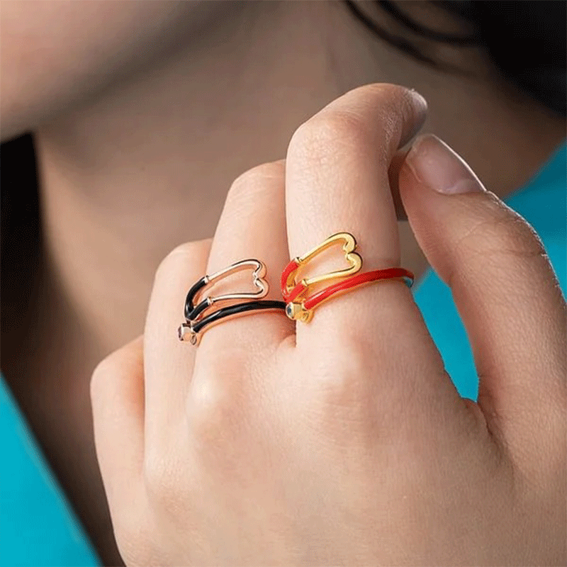 Personalized Multicolor Enamel Stethoscope Heart Birthstone Ring Nurses