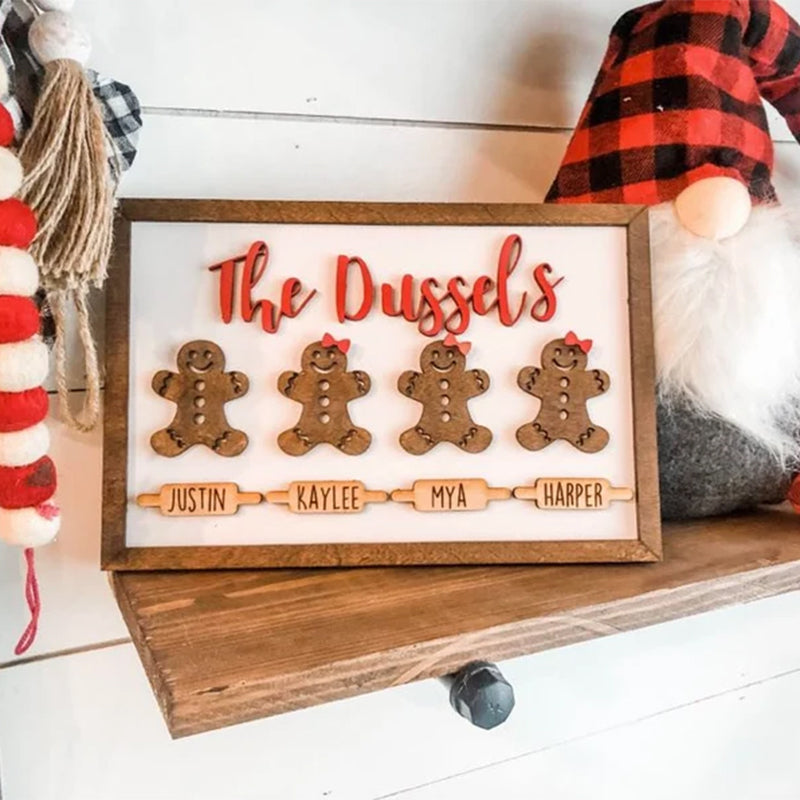 Gingerbread Family Sign, Christmas Home Decor, Personalized Gingerbread Family