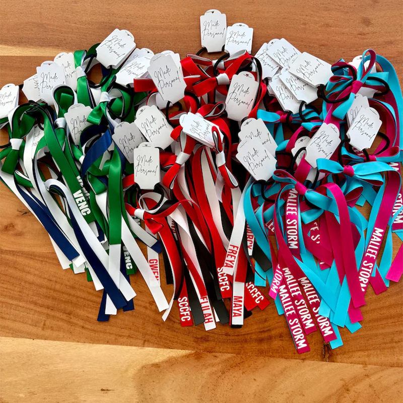 Personalised Team Ribbons with elastic | Custom Name Sports Ribbons