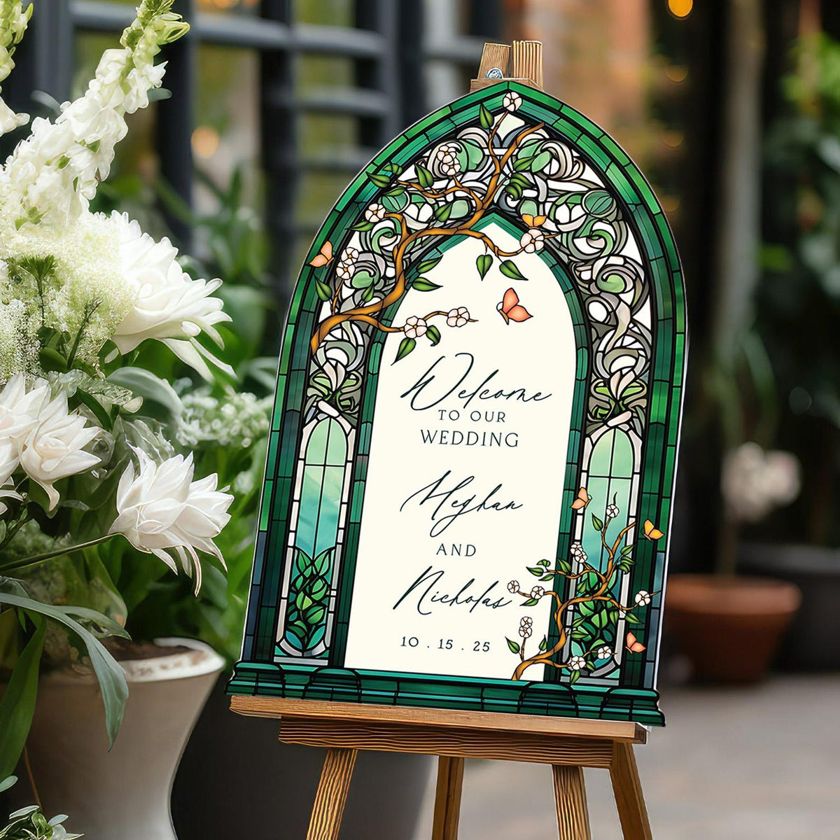 Wedding Welcome Sign, Custom Acrylic Wedding Sign, Printed Stained Glass Wedding Entrance Sign