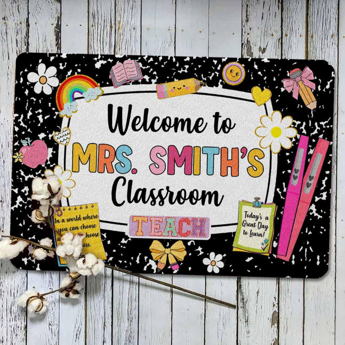 Personalized Teacher Name Doormat, Classroom Decoration