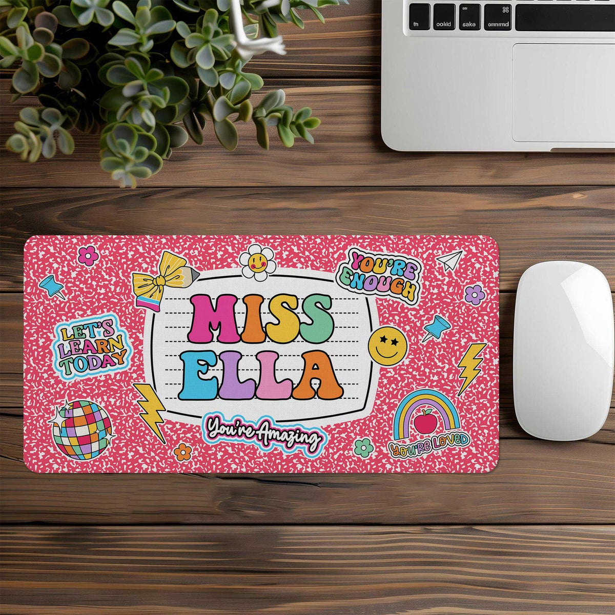 Personalized Teacher Desk Mat, Custom Teacher Composition Book Desk Mat With Name