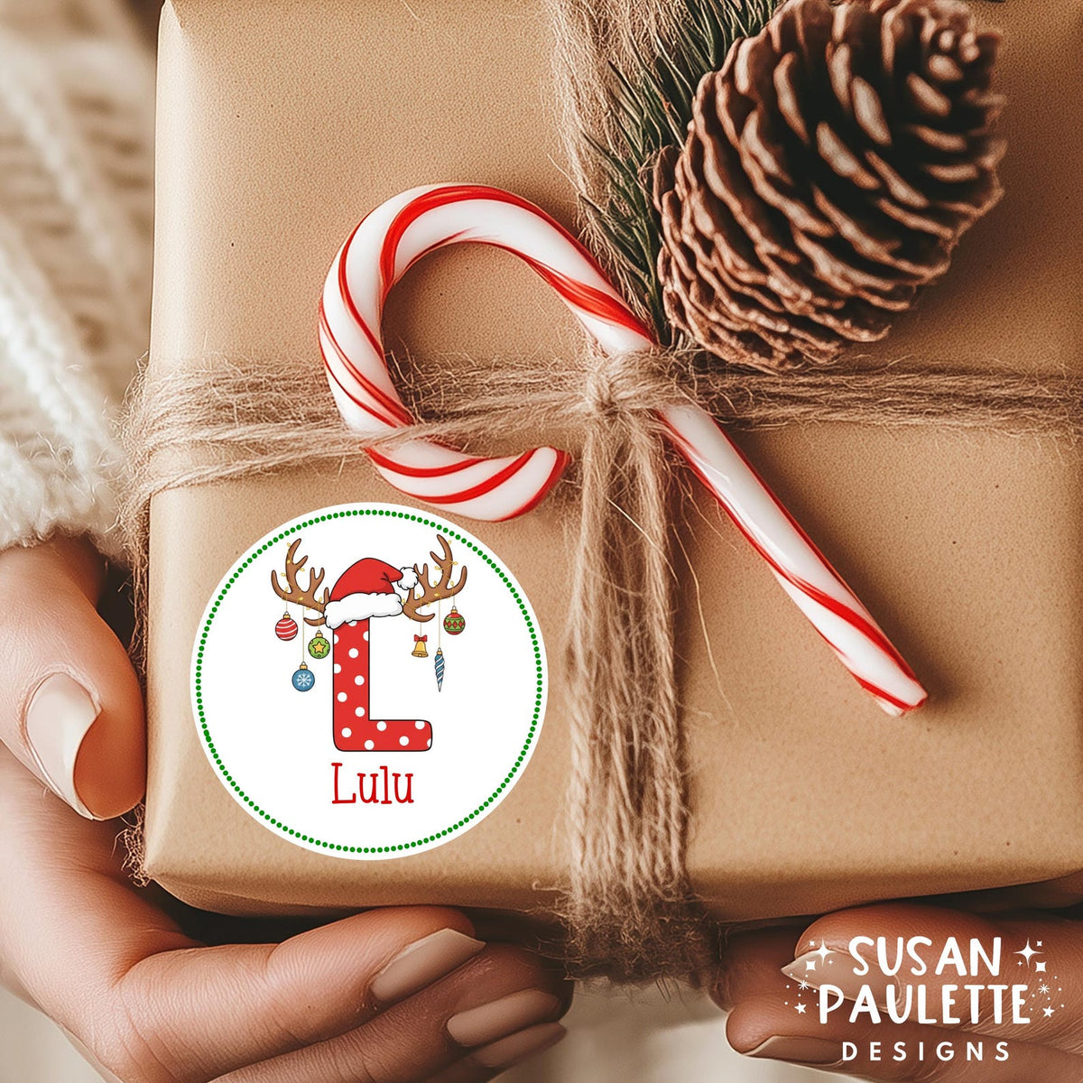 Personalized Initial Stickers for Christmas Gifts, Christmas Themed Letter Stickers