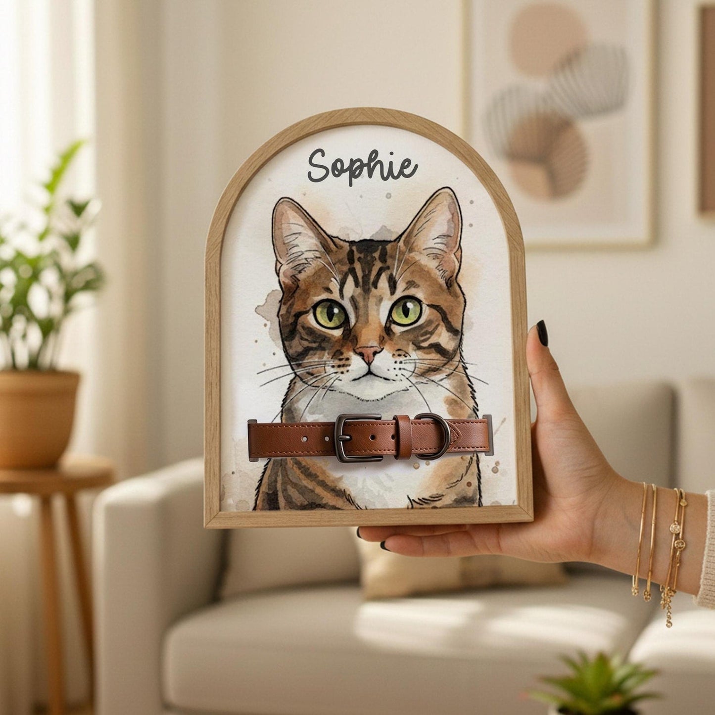 Custom Watercolor Pet Collar Sign| Loss of Dog, Cat Gift| Pet Collar Holder Using