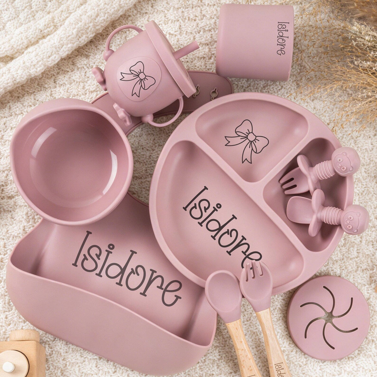 Engraved Silicone Baby Weaning Set, Custom Feeding Set with Name, Personalized Weaning Set