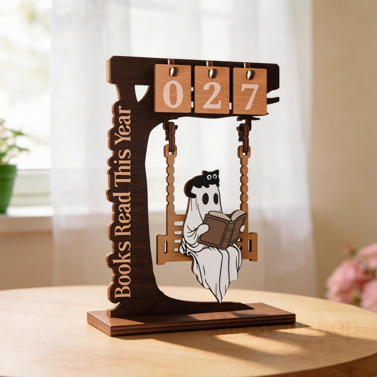 Wooden Ghost Reading Tracker Sign, Books Read This Year Decor