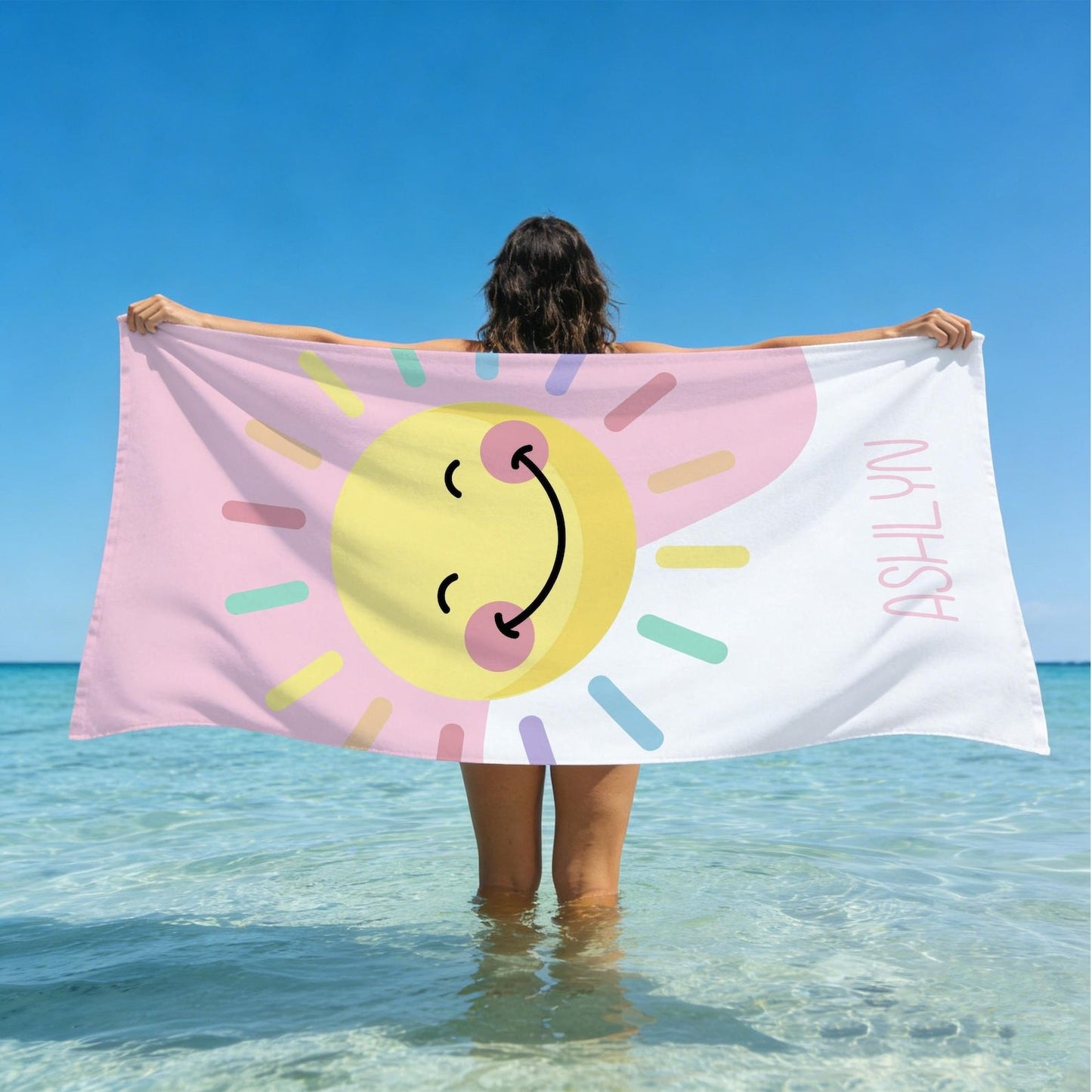 Personalized Brilliant Sun Beach Towel,Custom Name Pool Towel for Girls