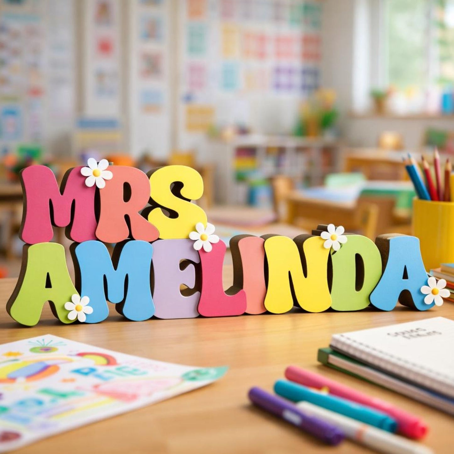 Custom Teacher Name Sign, Teacher Name Name Plaque & Stand, Teacher Sign For Desk