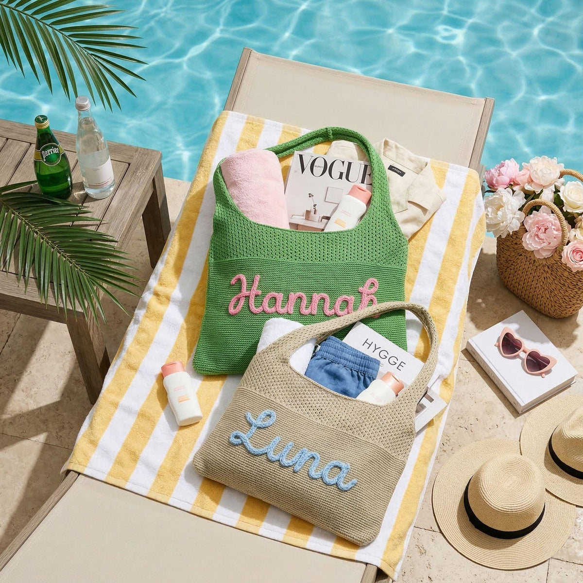 Personalized beach tote bag, Custom Embroidered Name Tote, Bridesmaid Gift Bag
