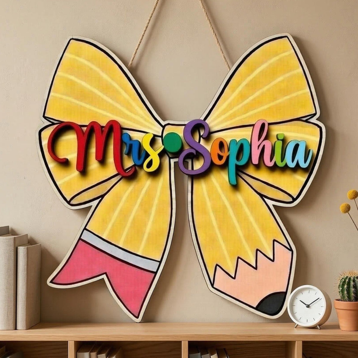 Personalised Teacher Coquette Bow Sign, Teacher Sign, Teacher Name Sign