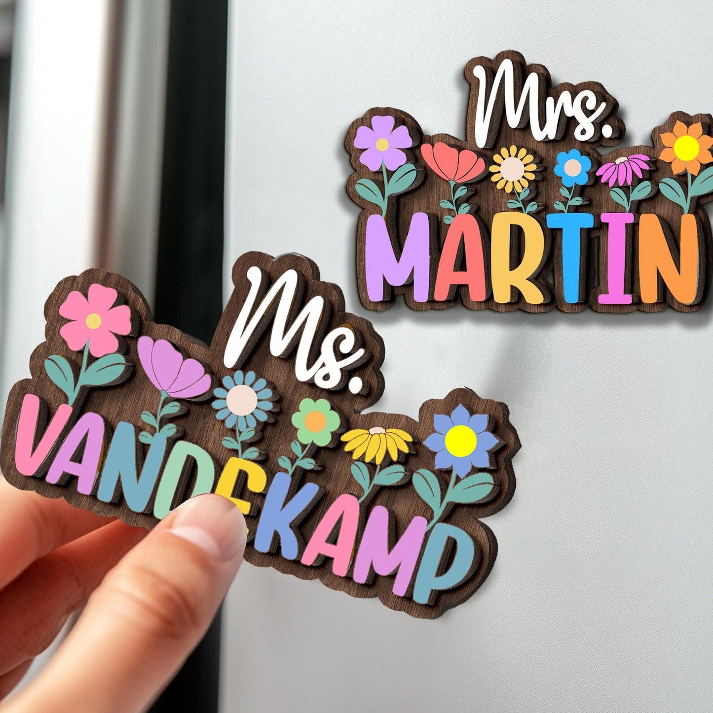 Personalized Teacher Name Magnet: Custom Wildflower Gift