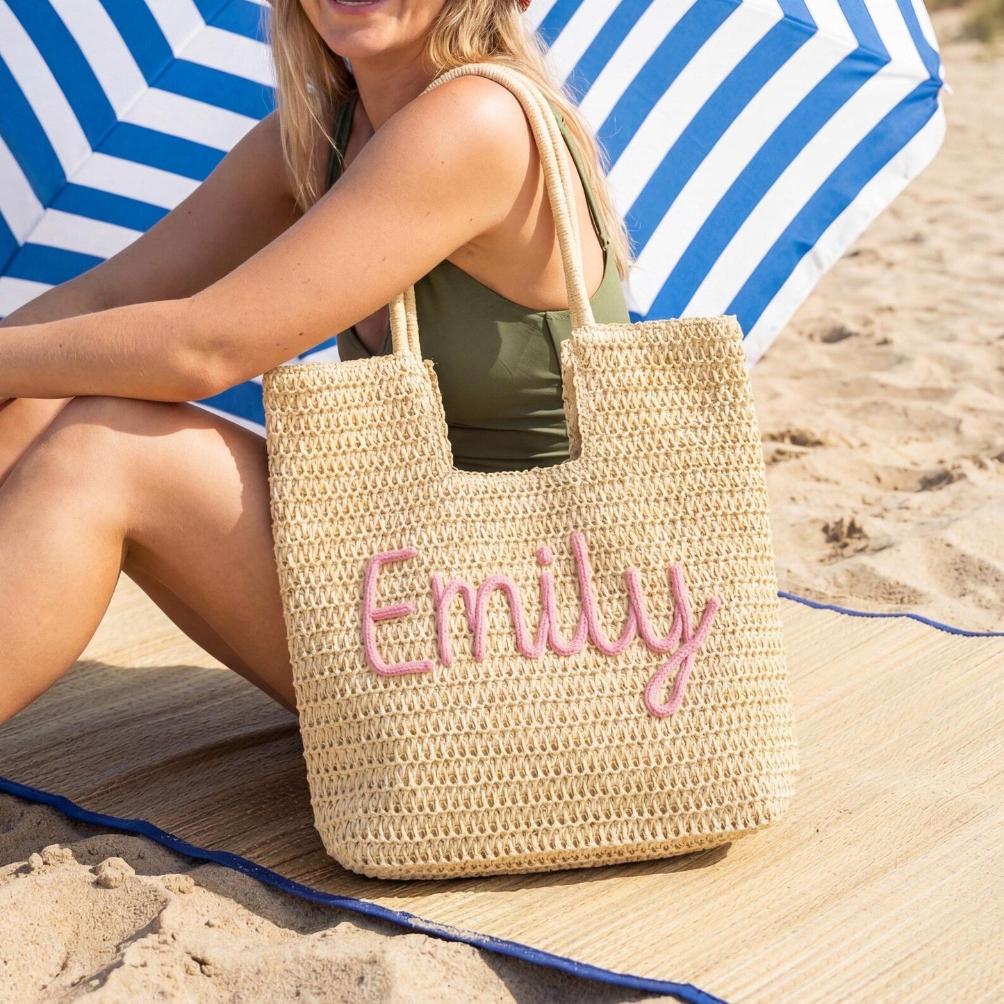 Personalized Pool Bag, Custom Straw Beach Tote, Girls Trip Gifts