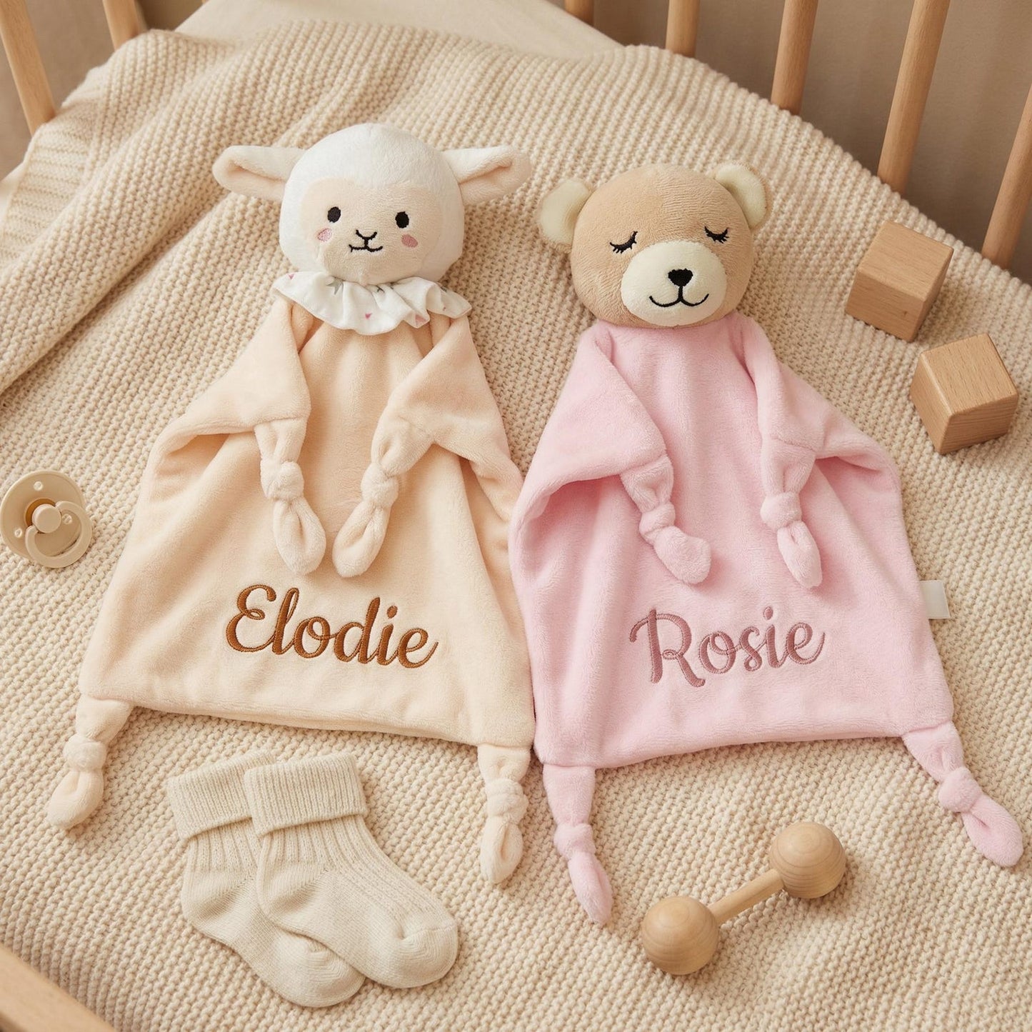 Personalized Twin Baby Loveys, Custom Animal Security Blanket, Soft Baby Comforter