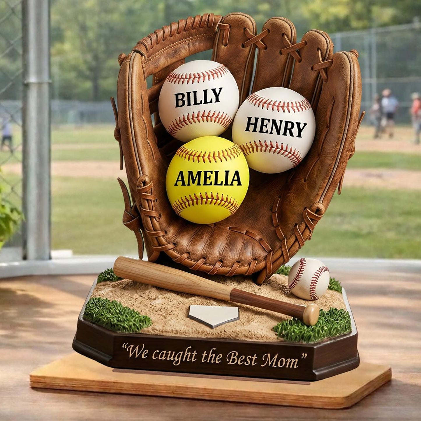 Personalized Baseball Mom Gift, We Caught The Best Mom Sign, Custom Softball