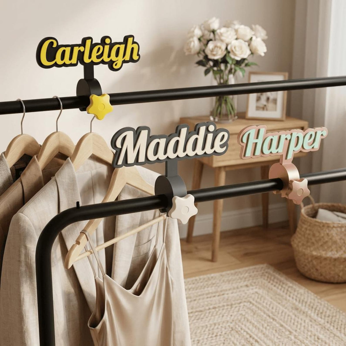 Custom Script Name with black border for Dance Bag Wardrobe bar