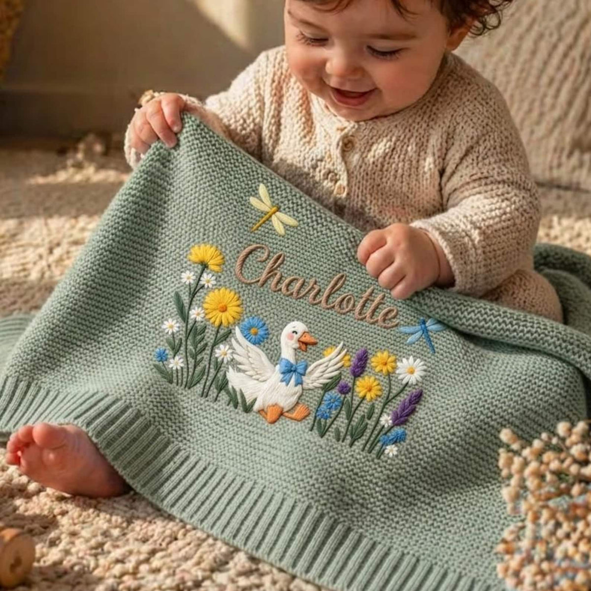 Personalized Embroidered Silly Goose Baby Boy Blanket