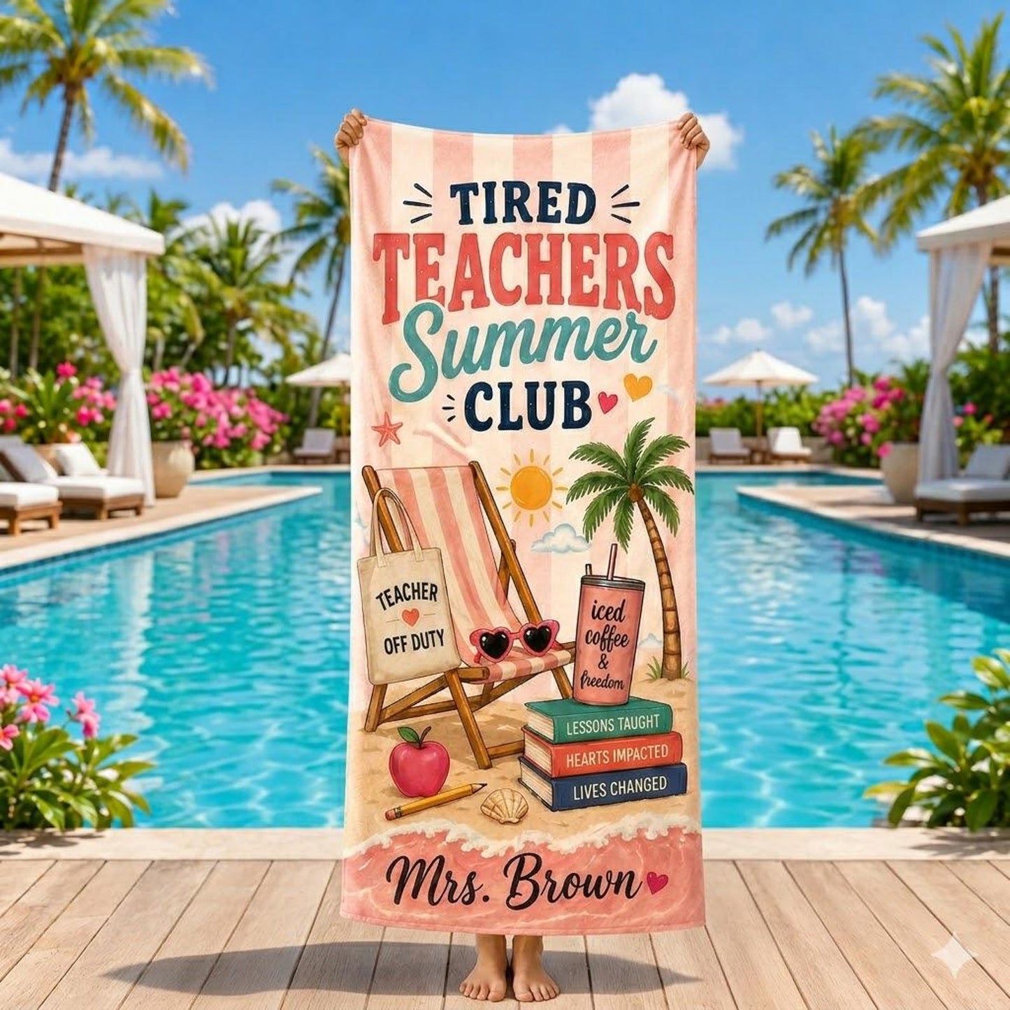 Personalized Tired Teachers Summer Club Beach Towel, Teacher Gift