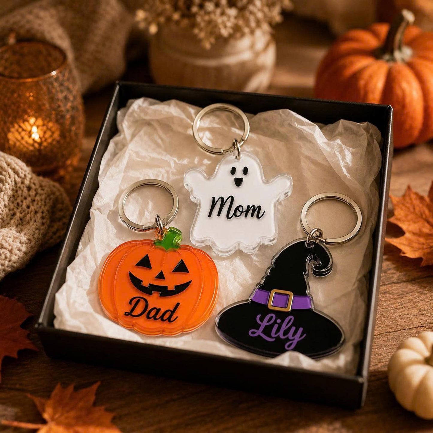 Personalized Halloween Acrylic Keychain, Custom Name Bag Charm, Trick or Treat Tag