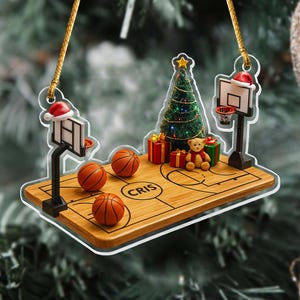 Personalized Basketball Court Flat 2D Christmas Ornament