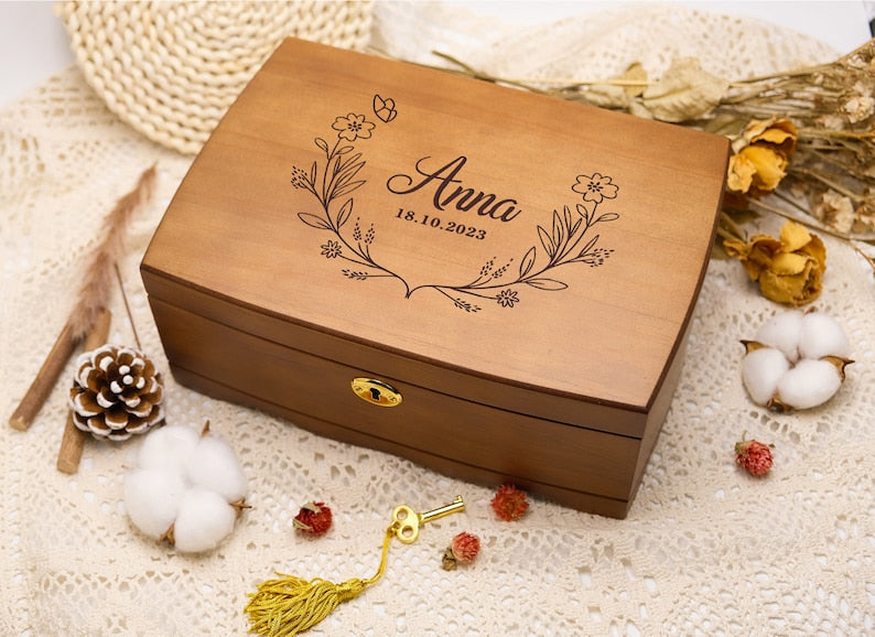 Personalized Wooden Jewelry Box, Customized Retro Jewelry Box