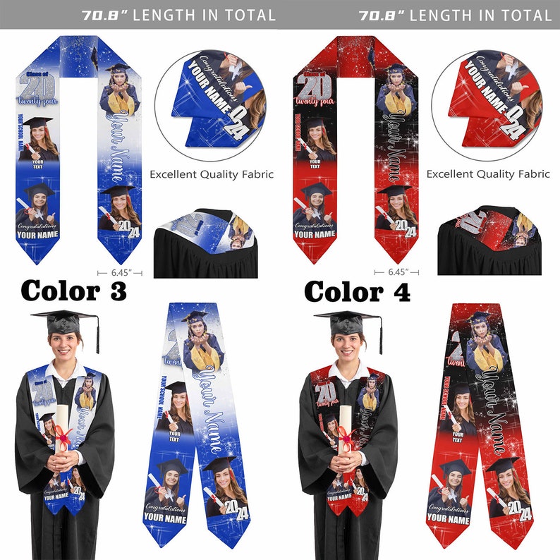 Custom Graduation Stole with photos, Your School Colors Personalized Stole