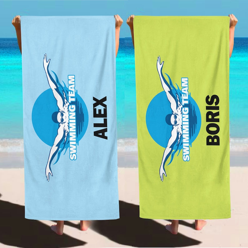 Swimming Team Beach Towel, Swimming Club Gift, Personalized Name Beach Towel