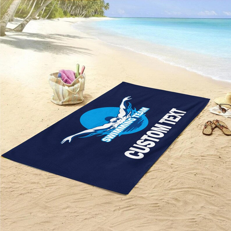 Swimming Team Beach Towel, Swimming Club Gift, Personalized Name Beach Towel
