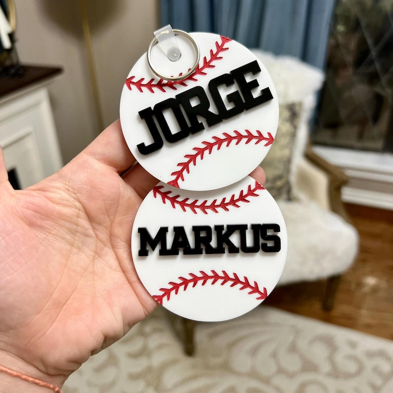 Baseball Bag Name Tag, Personalized Baseball Keychain