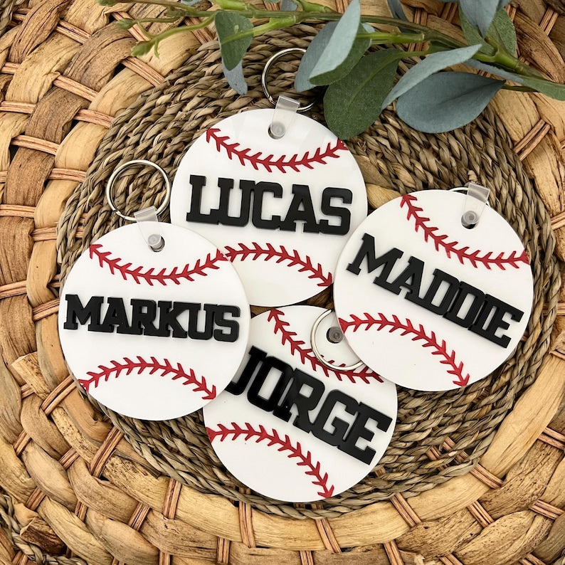 Baseball Bag Name Tag, Personalized Baseball Keychain