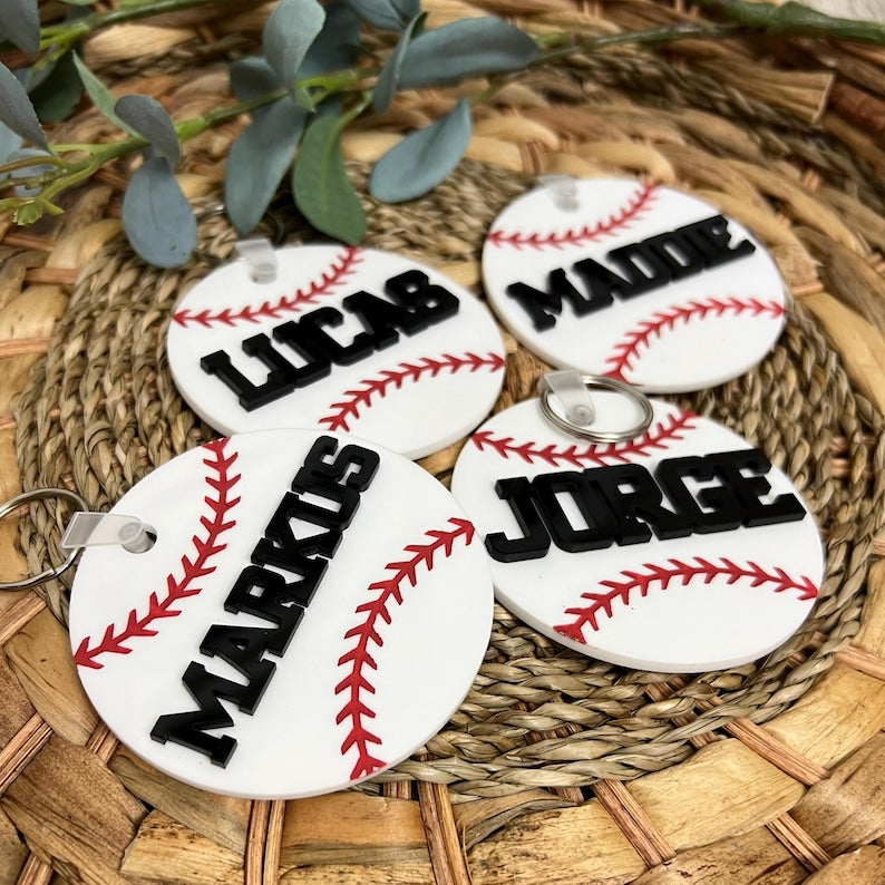 Baseball Bag Name Tag, Personalized Baseball Keychain