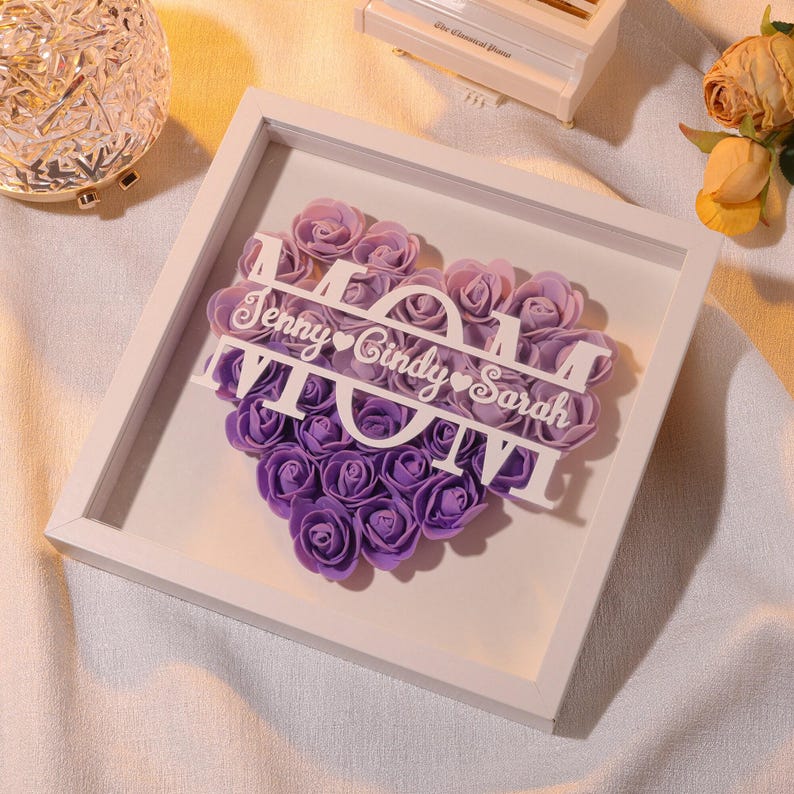 Personalized flower shadow box,custom roses shadowbox with names