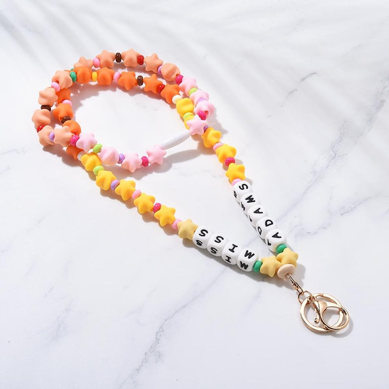 Personalized Teacher Lanyard,Custom Star Beaded Teacher Lanyard Teacher Gift Idea