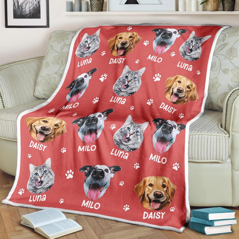 Personalized Pet Photo Fleece Blanket: Dog Mom Cat Mom Christmas Blanket
