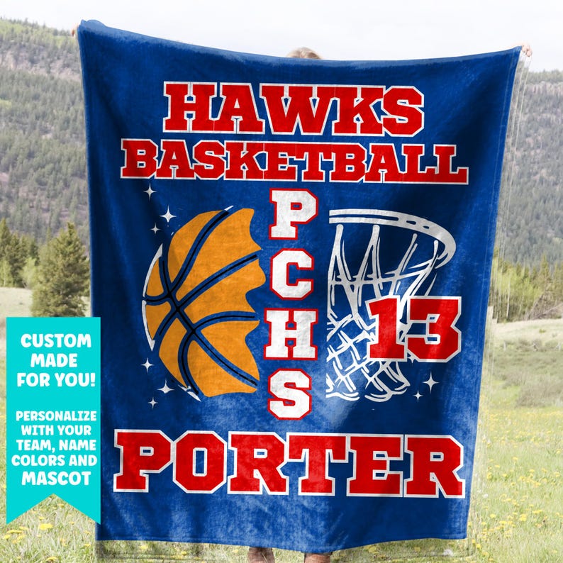 Personalized Basketball Blanket, Senior 2026 Custom Basketball Team Soft Fleece Throw