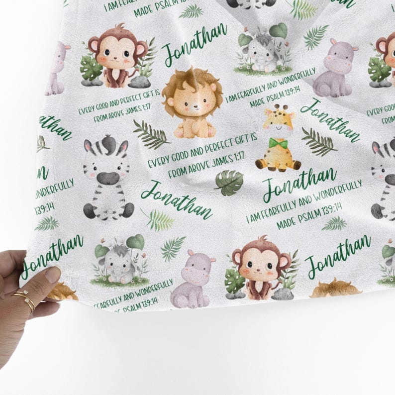 Bible Verse Baby Blanket, Personalized Safari Baby blanket with name