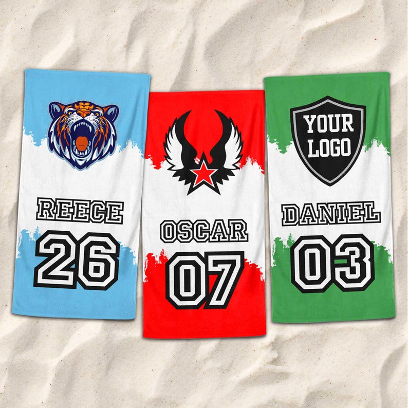 Custom School Mascot Beach Towel, Cheer Gift, Custom Logo Beach Towel