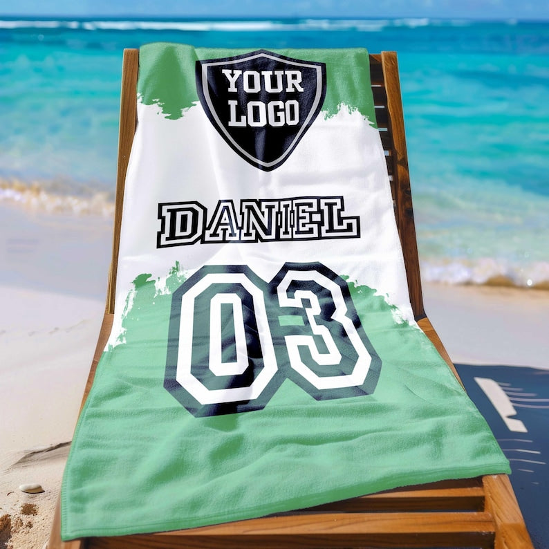 Custom School Mascot Beach Towel, Cheer Gift, Custom Logo Beach Towel