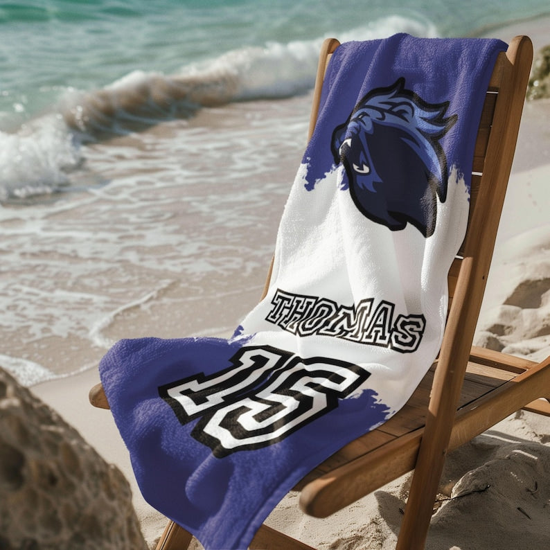 Custom School Mascot Beach Towel, Cheer Gift, Custom Logo Beach Towel