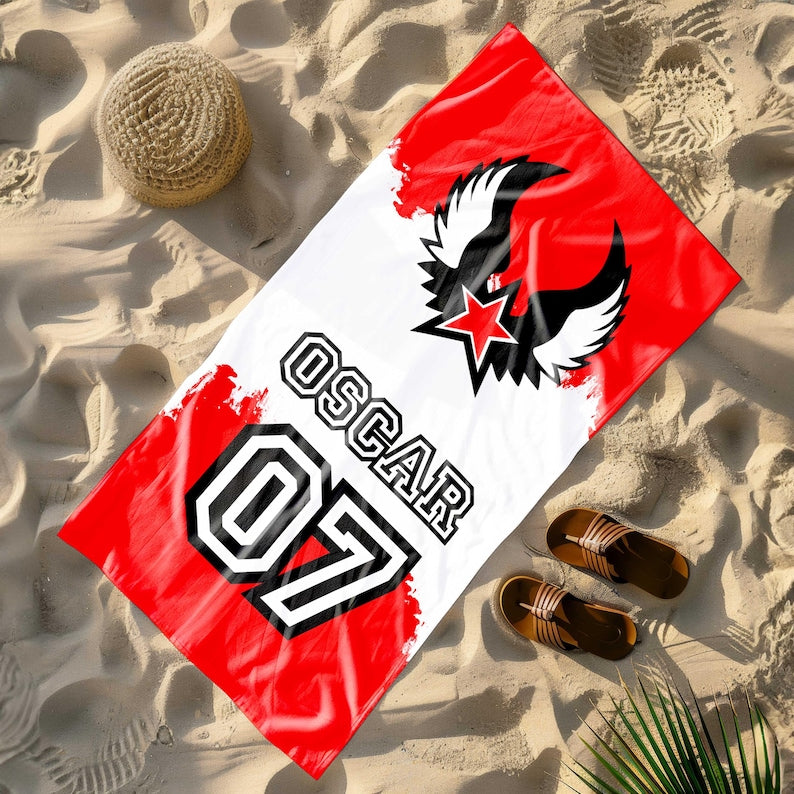 Custom School Mascot Beach Towel, Cheer Gift, Custom Logo Beach Towel