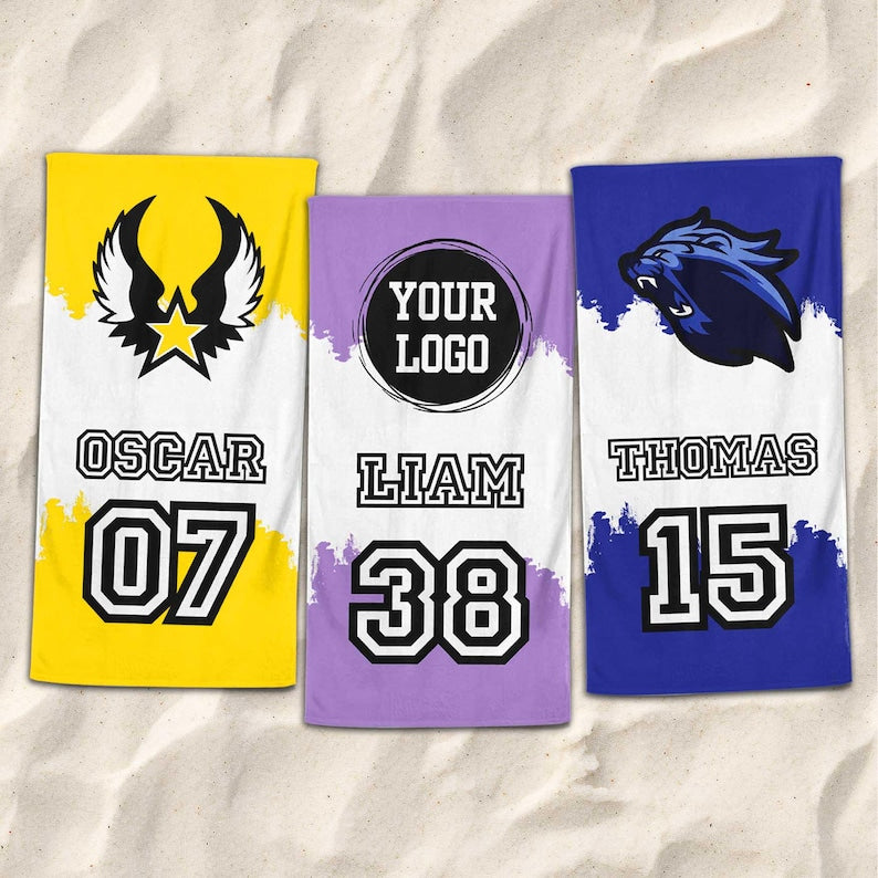 Custom School Mascot Beach Towel, Cheer Gift, Custom Logo Beach Towel