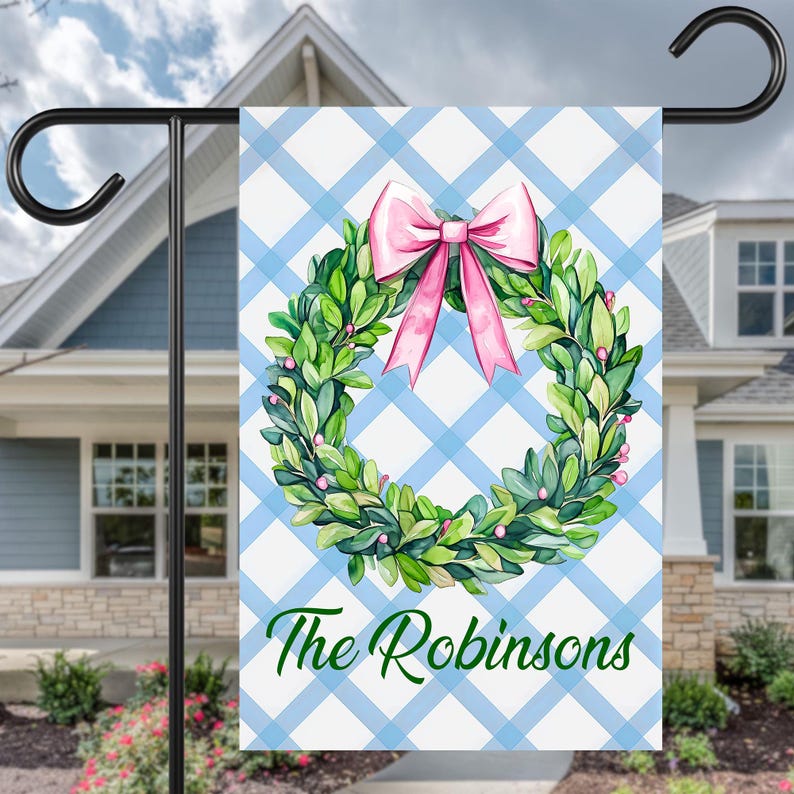 Personalized Chinoiserie Topiary Flag, Custom Family Name Flag
