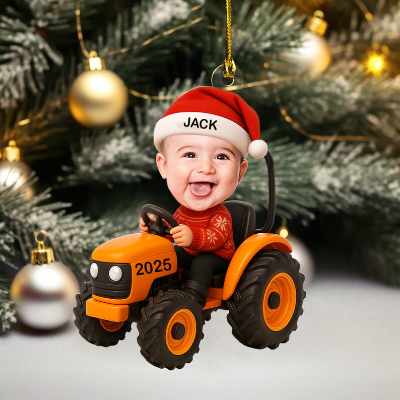 3D Effect Little Boy With Construction Vehicle Ornament