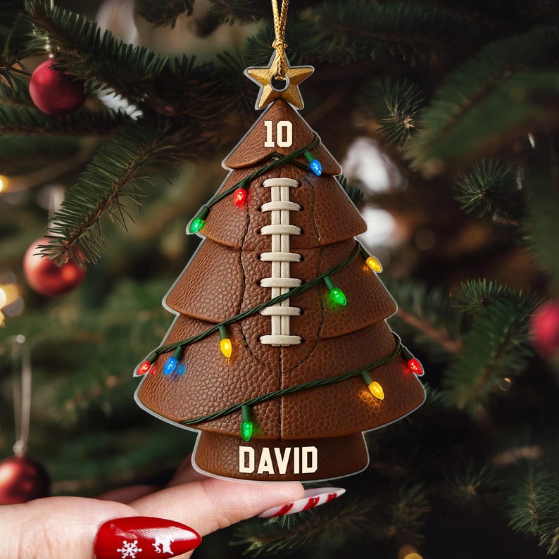 Football Christmas Decor With Name & Number Football Christmas Ornament