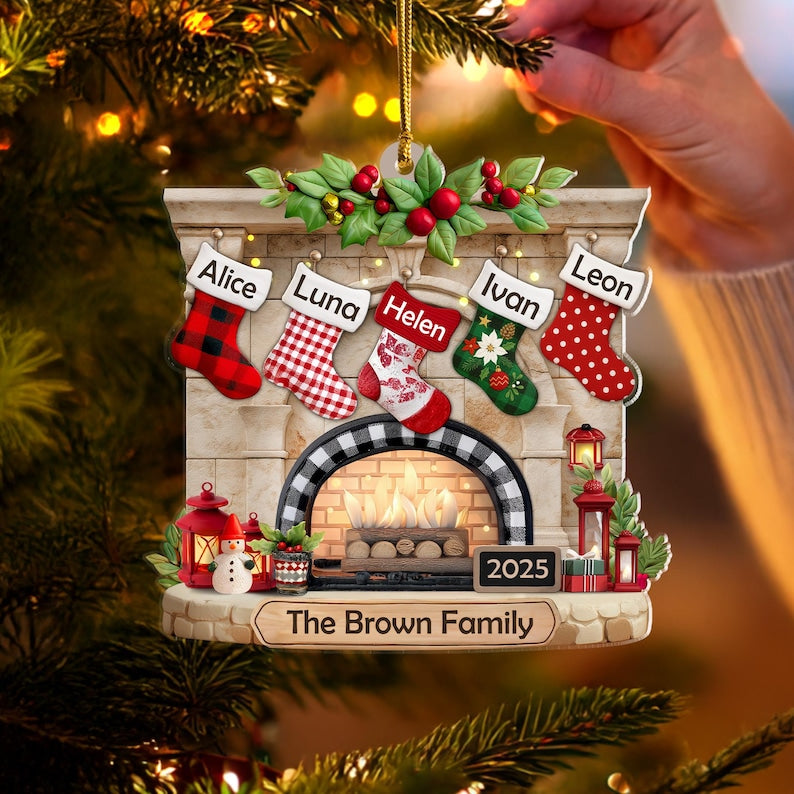 Custom Family Christmas Stockings Ornament, Fireplace Ornament,