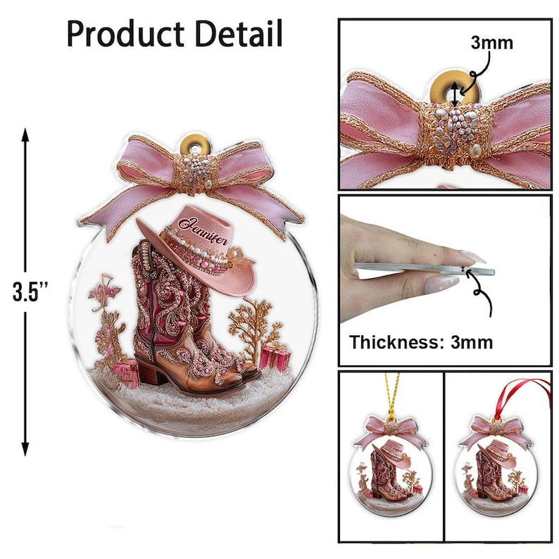 Custom Name Cow Girl Boots Acrylic Ornament