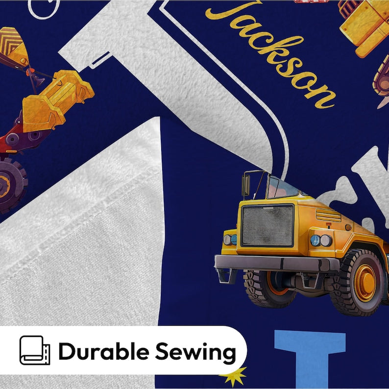 Personalized Excavator Name Blanket for Kids – Custom Construction Truck Blanket