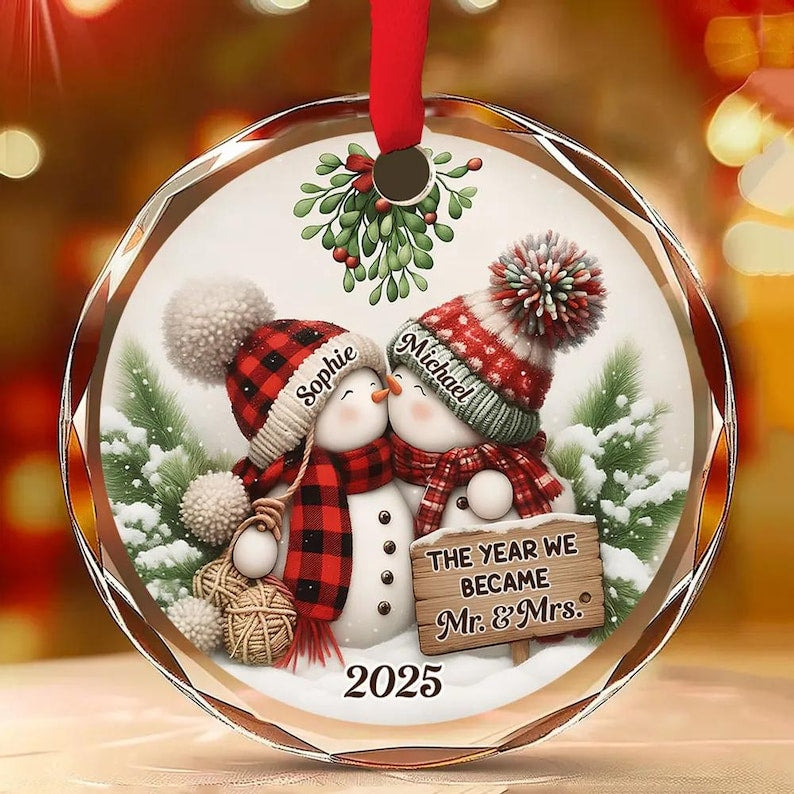 Custom First Christmas Ornament, Newlywed Wedding Gifts, Personalized First Christmas Keepsake