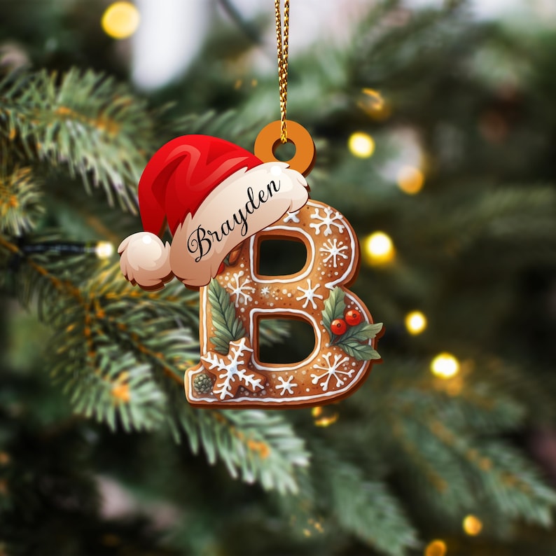 Personalized Gingerbread Letter Ornament, Custom Name Christmas Tree Decor