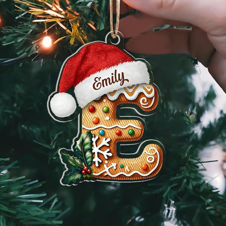 Personalized Initial Christmas Ornament, Custom Gingerbread Letter Ornament